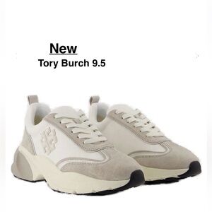 New Tory Burch Good Luck Trainer Nylon Nat Suede 83833 White Ivory Size 9.5⭐️⭐️